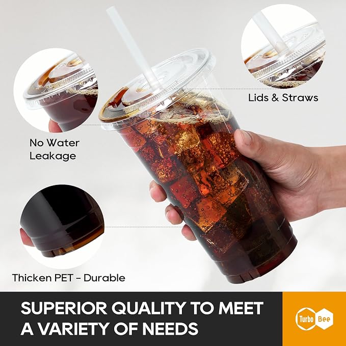 Turbo Bee 100 Sets 32 OZ Clear Plastic Cups - Image 3