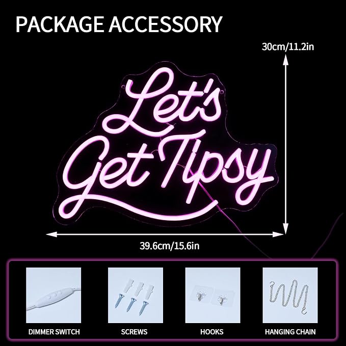 Let's Get Tipsy Neon Sign for Room Decor Dimmable Letters Led Lights Signs Pink - Image 3
