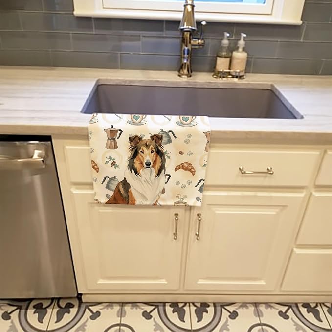 Caroline's Treasures Sable Collie Coffee Bar Kitchen Towel Velour Plush Front - Image 2