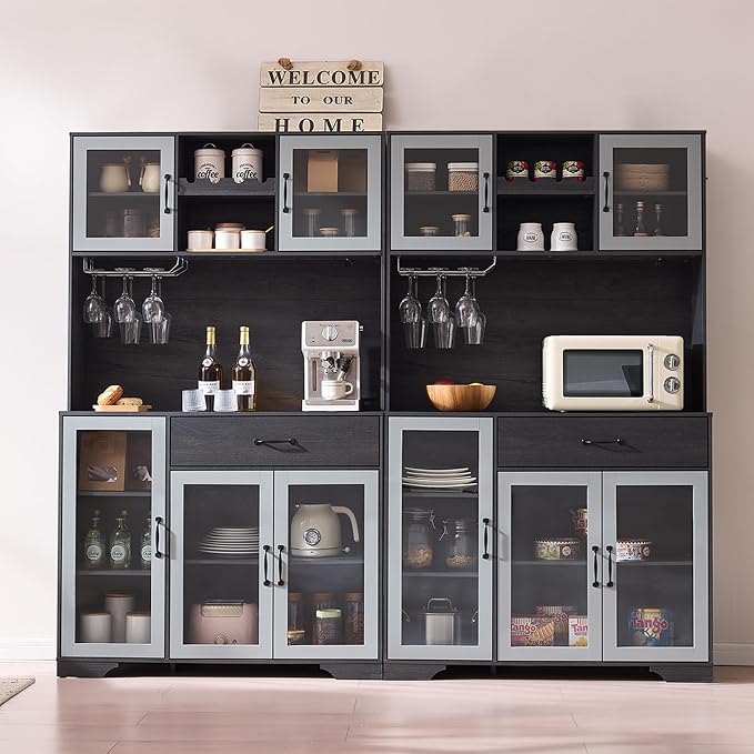 Fatmok 71" Pantry Cabinet with Wine Rack and Charging Station, Adjustable by Fatmok