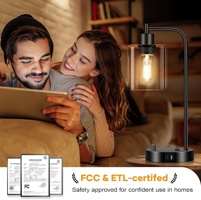 Industrial Table Lamp with USB A+C Ports and Outlet, Fully Stepless Dimmable - Image 7
