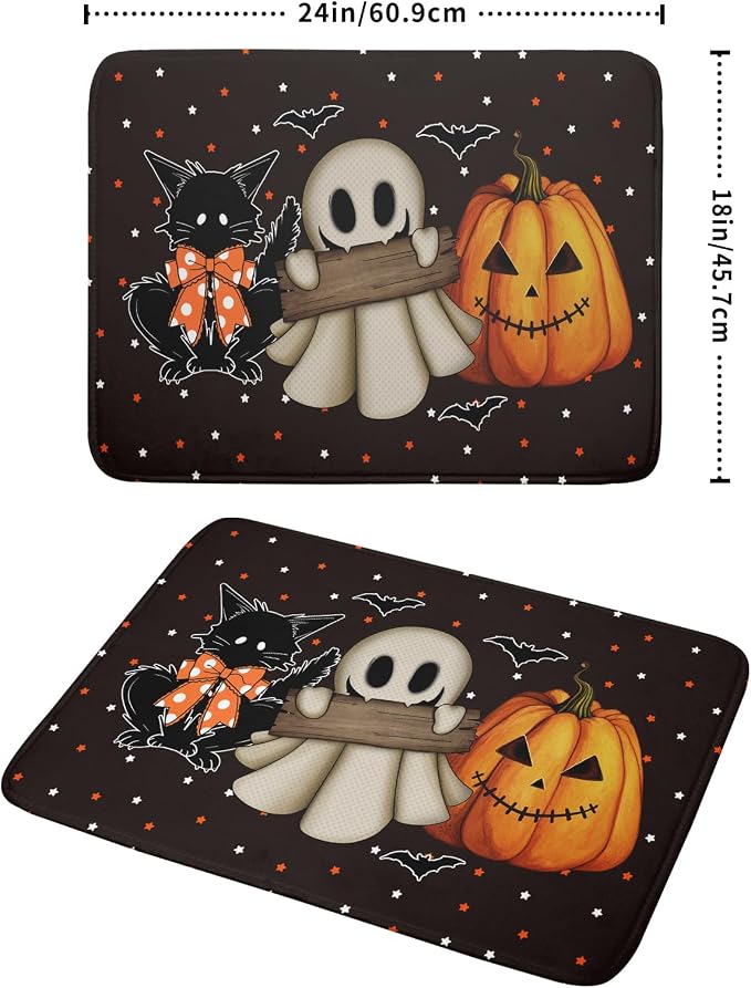 Giwawa 18"x24" Halloween Dish Drying Mat Spooky Pumpkin Ghost Black Cat Bats - Image 2