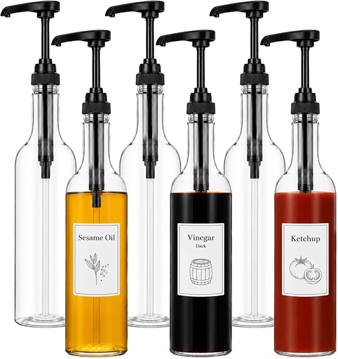 6 Pcs 25 oz Syrup Bottles with Pump Coffee Syrup Dispenser Bottles Long - Image 2