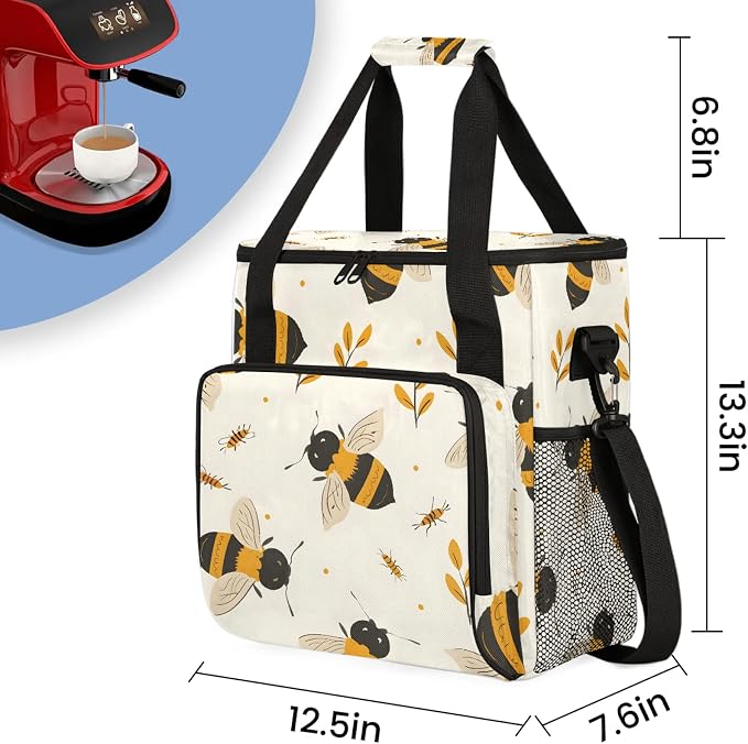 Honey Bee Coffee Maker Carring Bag, Large Insulated Storage Organizer Case Tote - Image 2