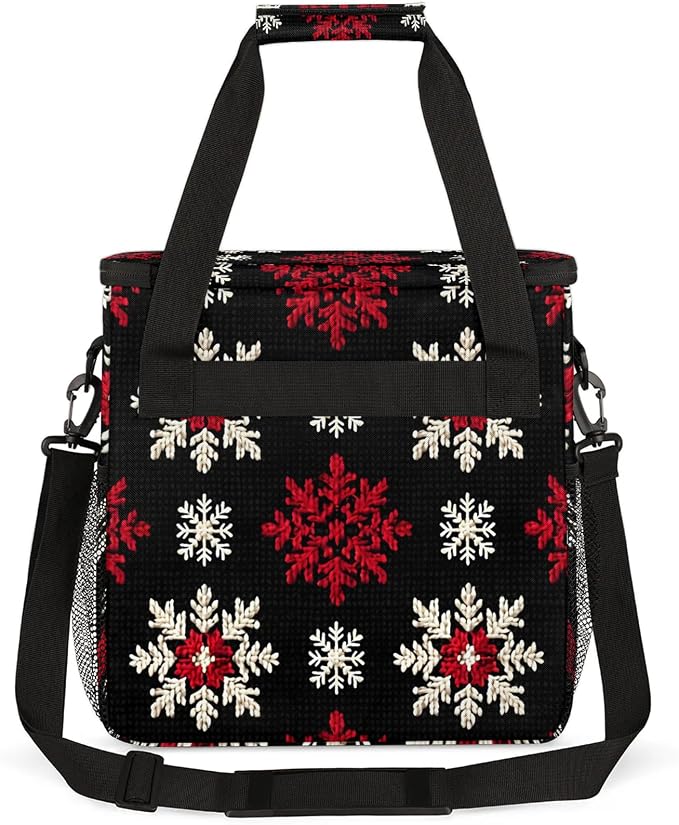 Red White Snowflakes Coffee Maker Carring Bag, Large Insulated Storage - Image 5
