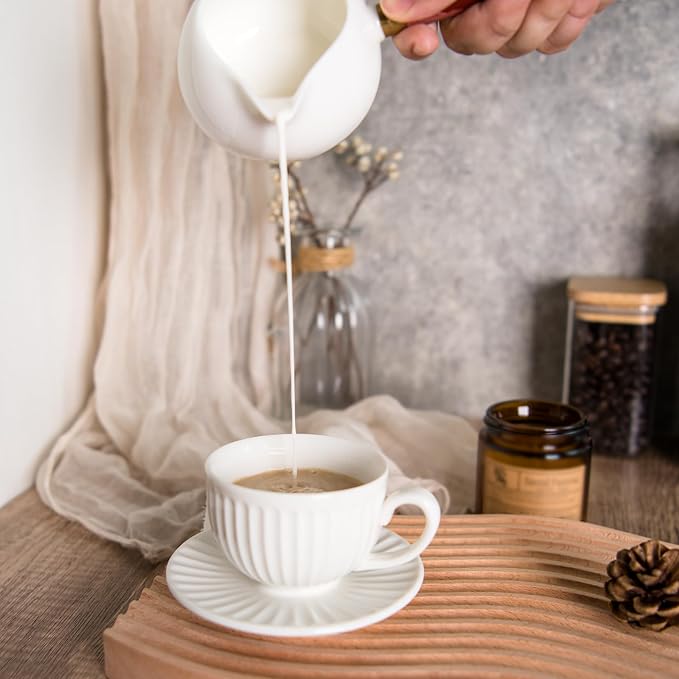 4 oz White Espresso Cups Set of 2, Ceramic Cappuccino Cups - Image 3