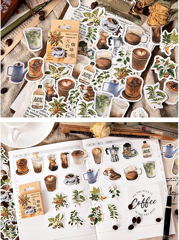 Scrapbooking DIY Sticker Set Coffee Drink Coffee Beans Branch Cup Pot - Image 2