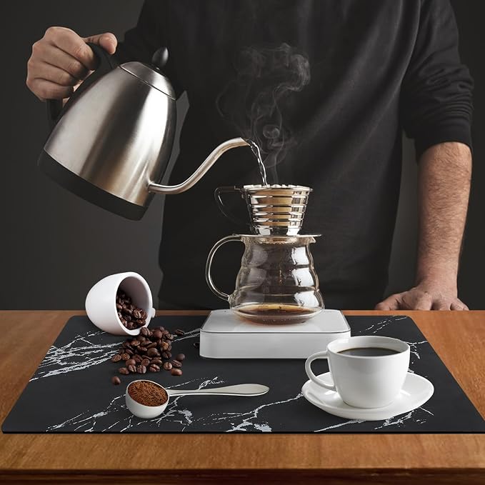 ZLR Coffee Bar Mat for Keurig & Nespresso, Marble Black | Absorbent Dish Drying - Image 6