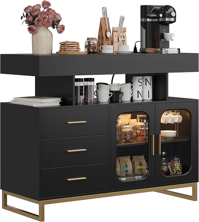 40" LED Buffet Cabinet with Charging Station, Smart Sideboard with RGB 16-Color - Image 6