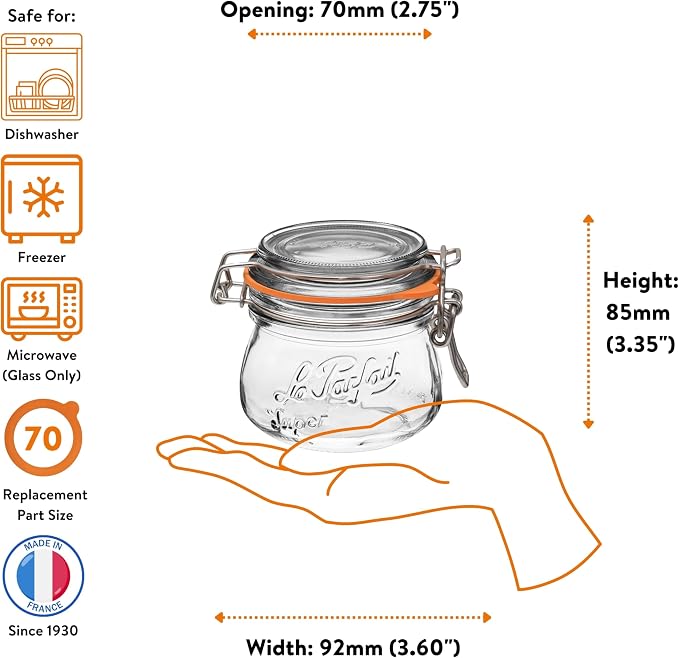 Le Parfait Super Jar 250mL French Glass Preserving Jar w/Airtight Rubber Seal & - Image 5