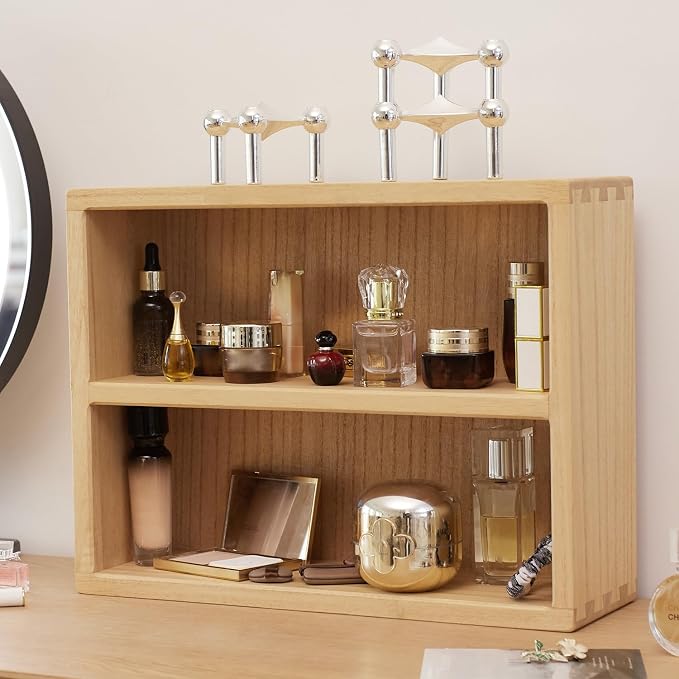 KIRIGEN 2-Tier Wooden Storage Cabinet, Solid Wood Kitchen Counter Organizer - Image 5