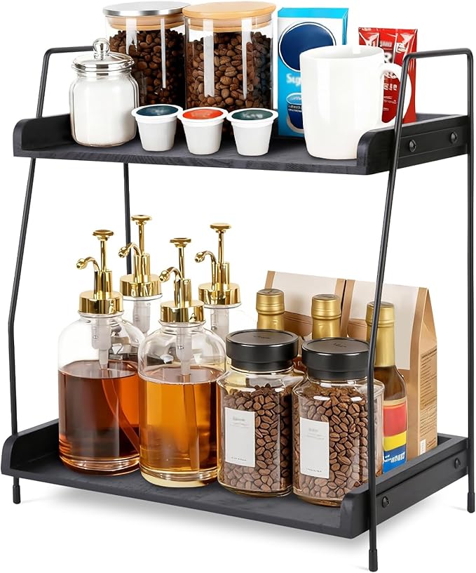 Coffee Bar Organizer for Countertop, 2-Tier Coffee Station Organizer by SeashpeaHome