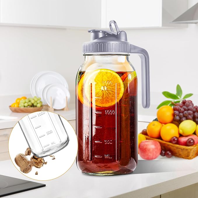 64oz Glass Pitcher with Lid, 2 Quart Mason Jar Pitchers with Lid and Spout - Image 6