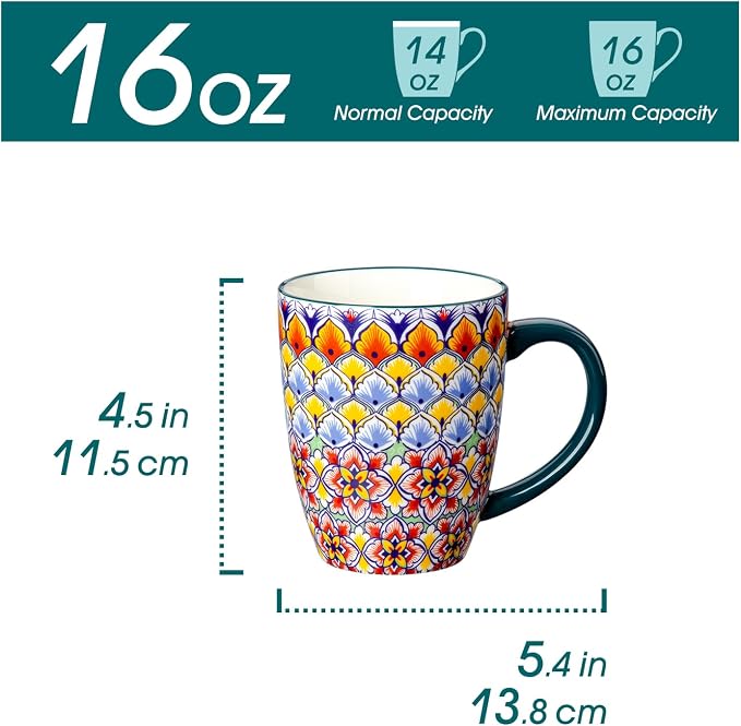 vancasso SIMI 16 oz Large Coffee Mugs Set of 6 – Bohemian Ceramic Cups - Image 2