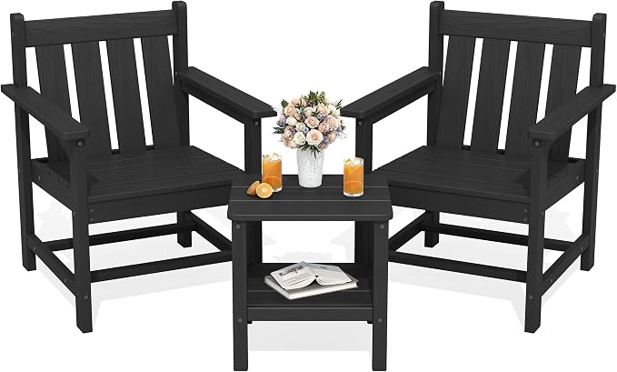 SEWRWALL 3 Pieces Patio Bistro Set, All Weather Adirondack Chair Set by SERWALL