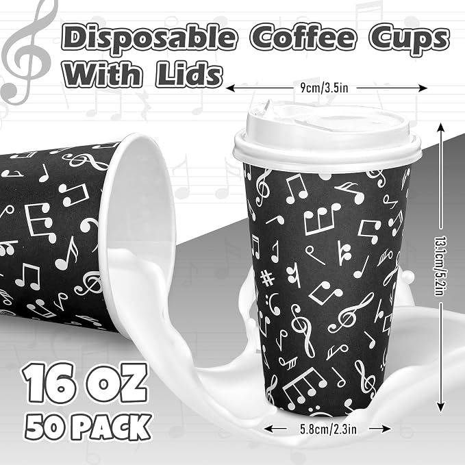 Whaline 50 Pcs Musical Notes Disposable Coffee Cups - Image 2