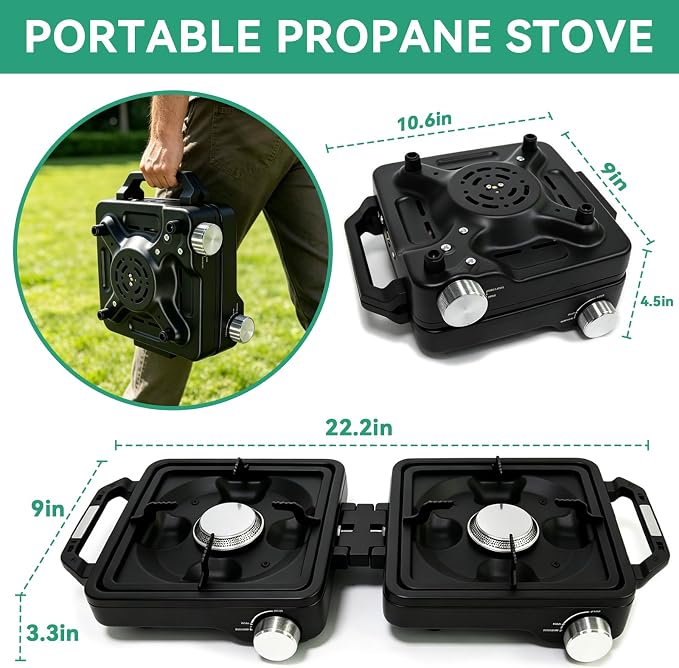 2 Burner Camp Stove 24000 BTU, Portable Propane Camping Stove - Image 4