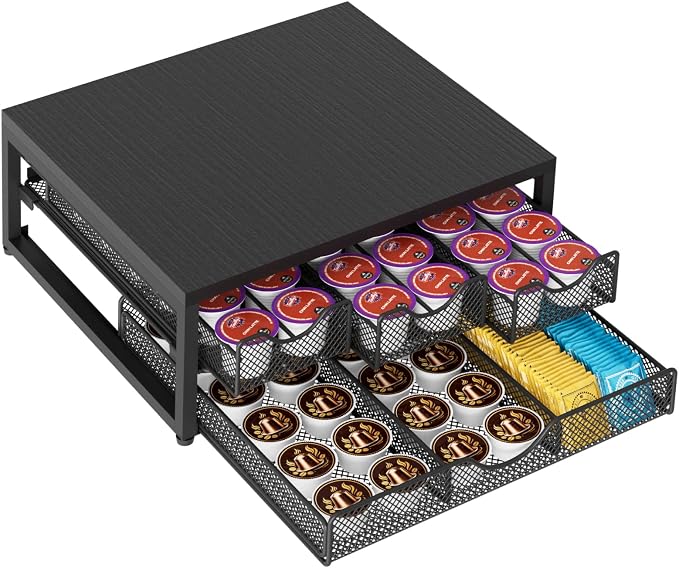 Coffee Pod Holder For Counter, 3 Pull-Out 72 K-Cup Holder Drawer, Wooden Cafe by NEYCIL