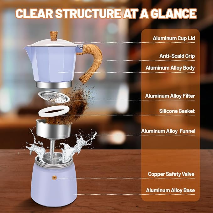 6 Cup Aluminum Espresso Stovetop Moka Pot Express Coffee Maker Percolator - Image 3