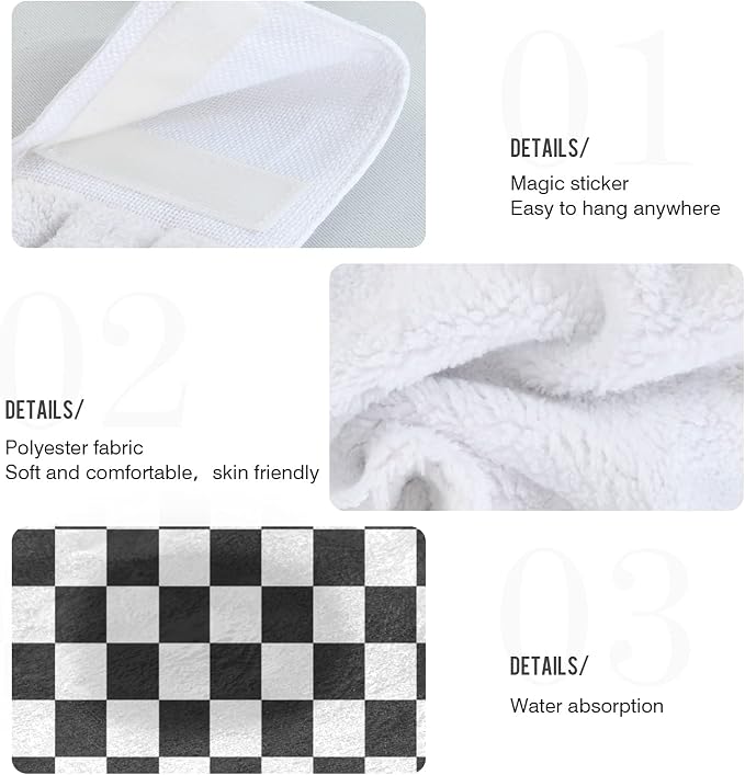 Dussdil Black White Checkered Kitchen Hanging Towel 14 x 18.2 Inch Plaid - Image 3