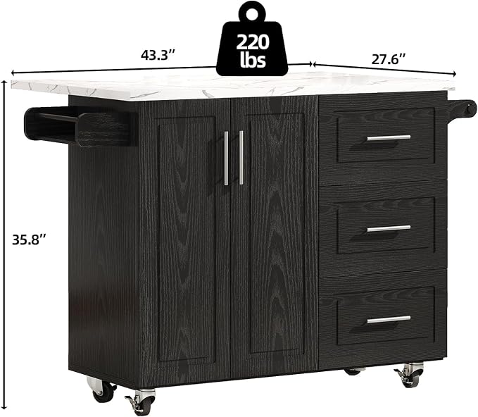 4 EVER WINNER 43" Modern Kitchen Island on Wheels - Image 2