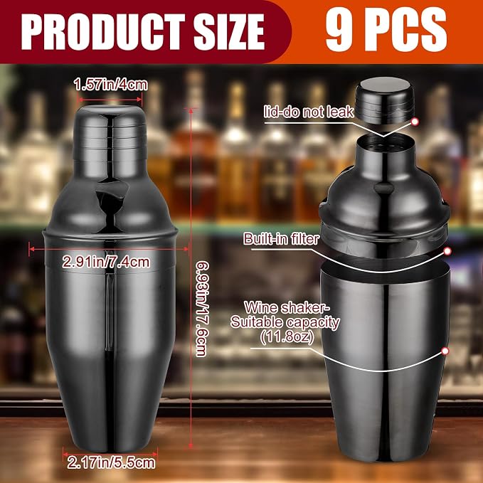 Nitial 9 Pcs Bar Cocktail Shaker Professional Stainless Steel Martini Drink - Image 2