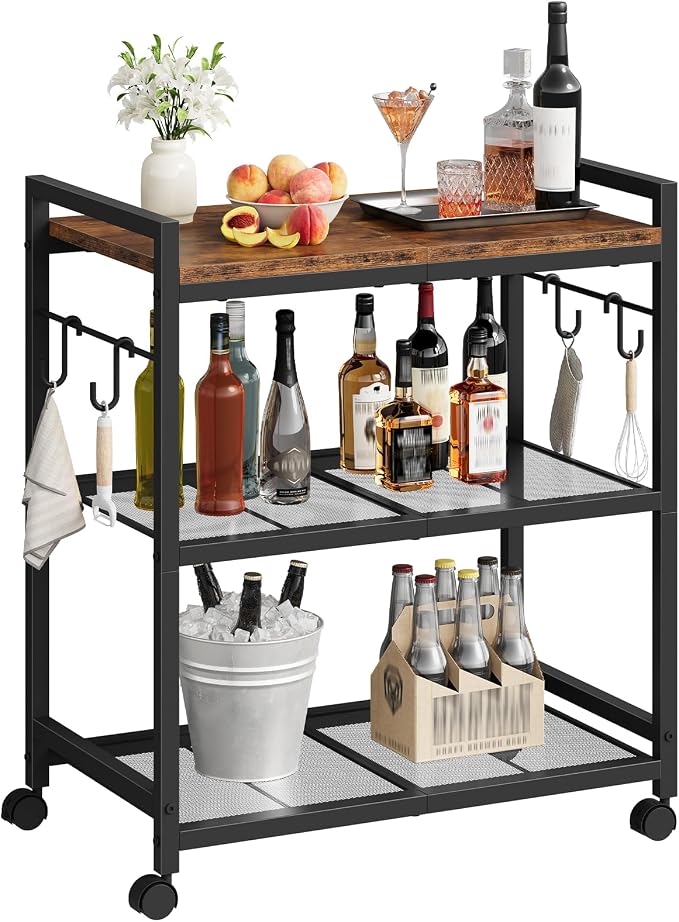 CHOEZON 3-Tier Rolling Bar Cart, Vintage Metal Kitchen Cart by Choezon