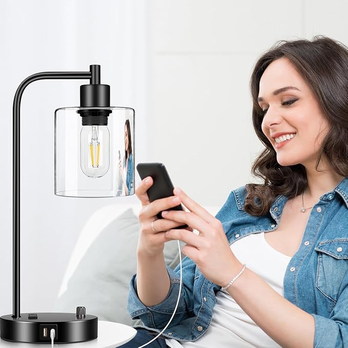 Industrial Table Lamp with USB A+C Ports and Outlet, Fully Stepless Dimmable - Image 9