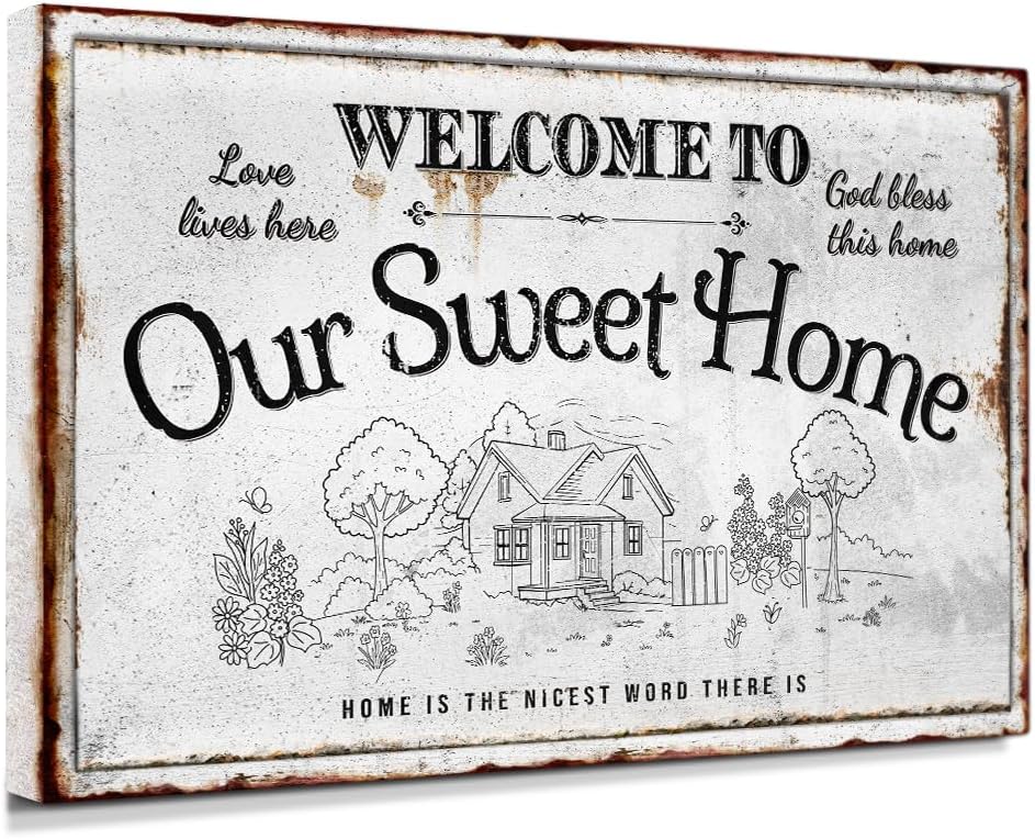 IPIC - Our Sweet Home Vintage Family Sign, Large Farmhouse Style Canvas Wall Art by IPIC