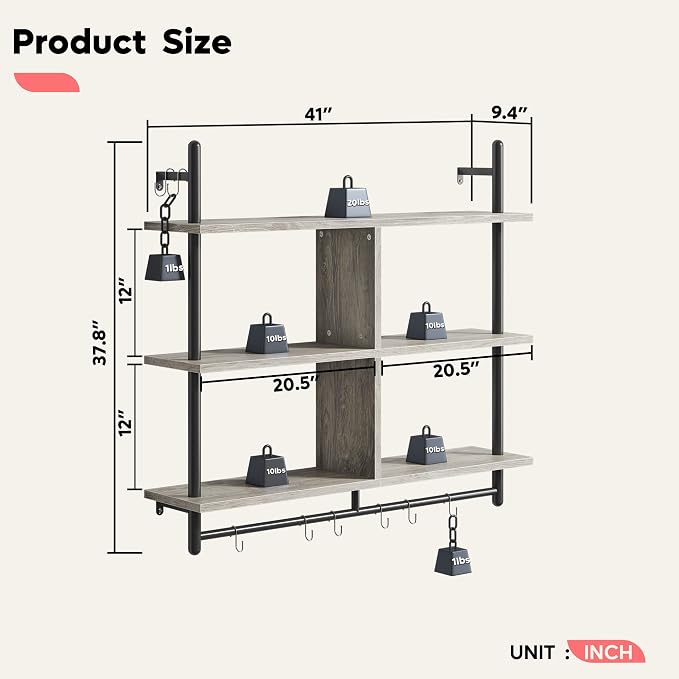 Bestier 41" Floating Kitchen Shelves Wall Mounted 3 Tier Coffee Bar Mug Shelf - Image 2