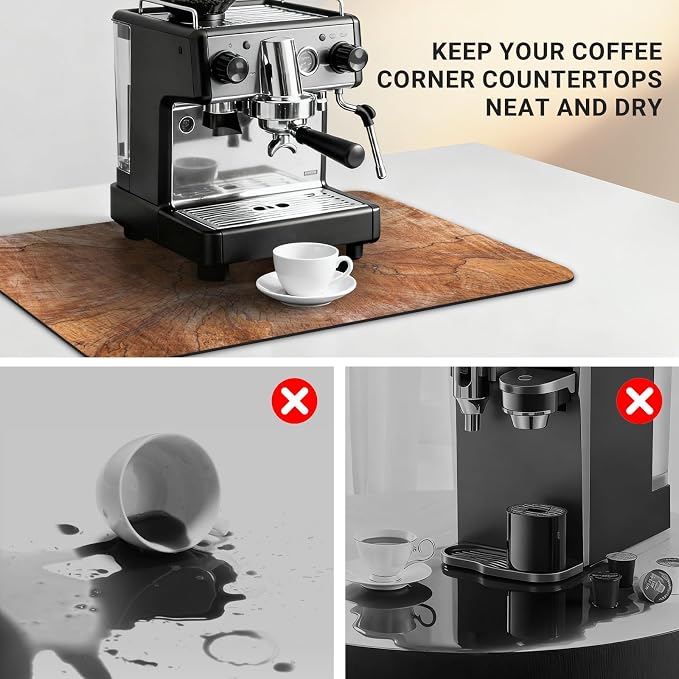 Small Coffee Mat 19x12 Inch, Wood Grain Coffee Bar Accessories, Absorbent Hide - Image 5