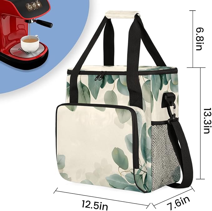 Eucalyptus Leaves Printed Coffee Maker Carring Bag, Large Insulated Storage - Image 2