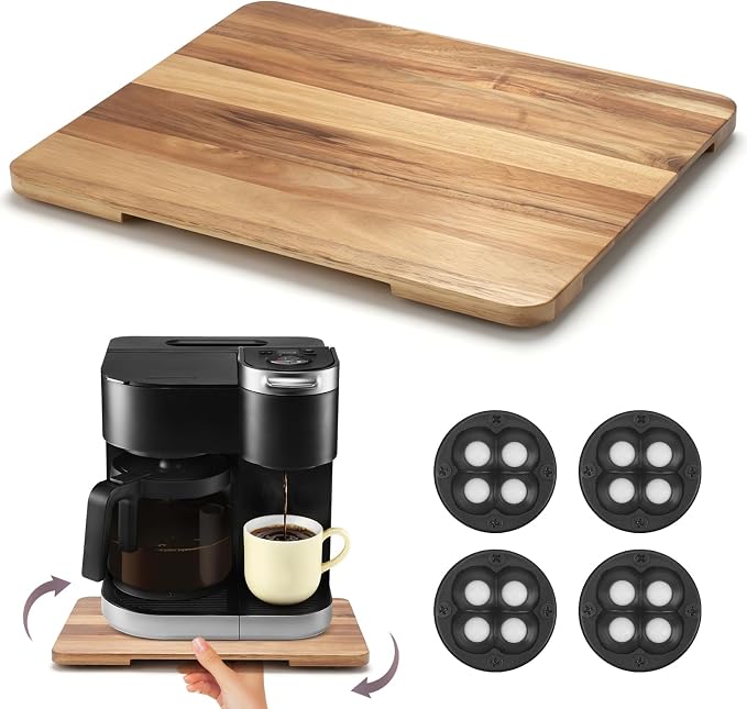 Appliance Slider Acacia Wood 360° Rolling Sliding Tray by GIASSVIO