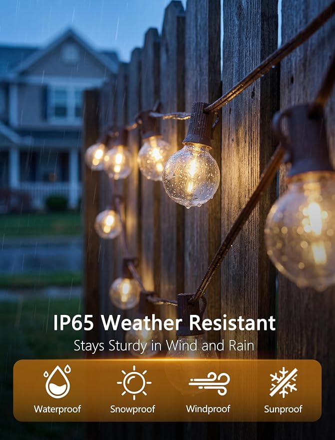 SUNSGNE 100FT Brown Outdoor String Lights, Shatterproof LED Globe String Lights - Image 3