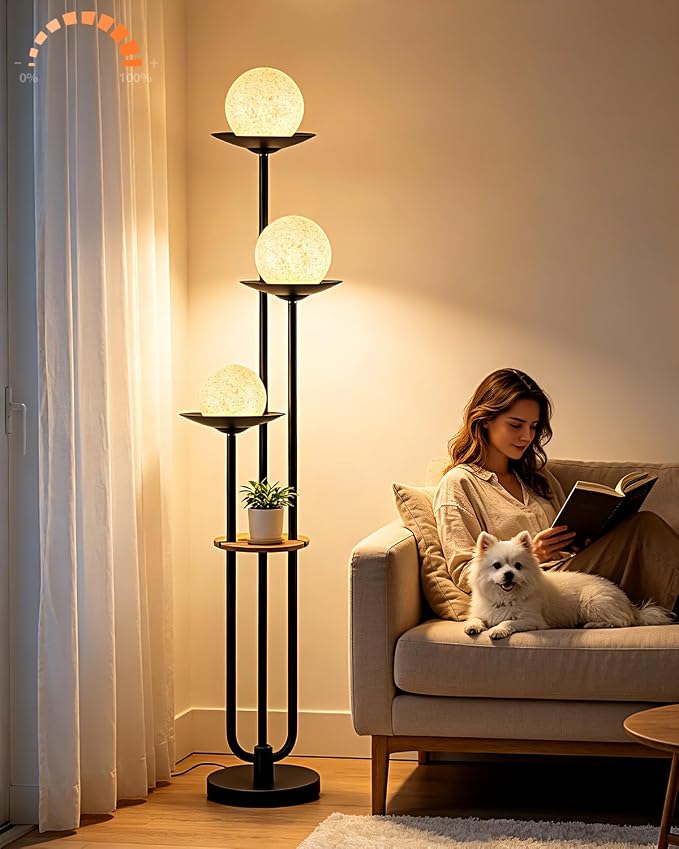 Lightdot Globe Floor Lamp with Shelf 3-Lights Modern Dimmable Floor Lamps by LightdotLighting