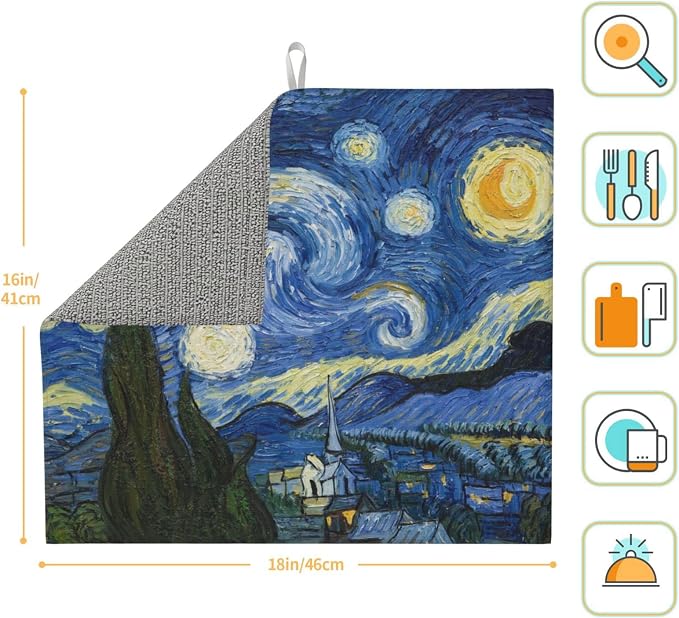 Van Gogh Starry Sky Night Art Dish Drying Mat - Image 2