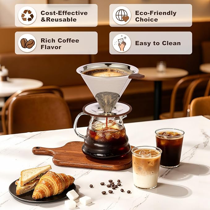 Pour Over Coffee Dripper, Stainless Steel Coffee Filter, Paperless Reusable - Image 6