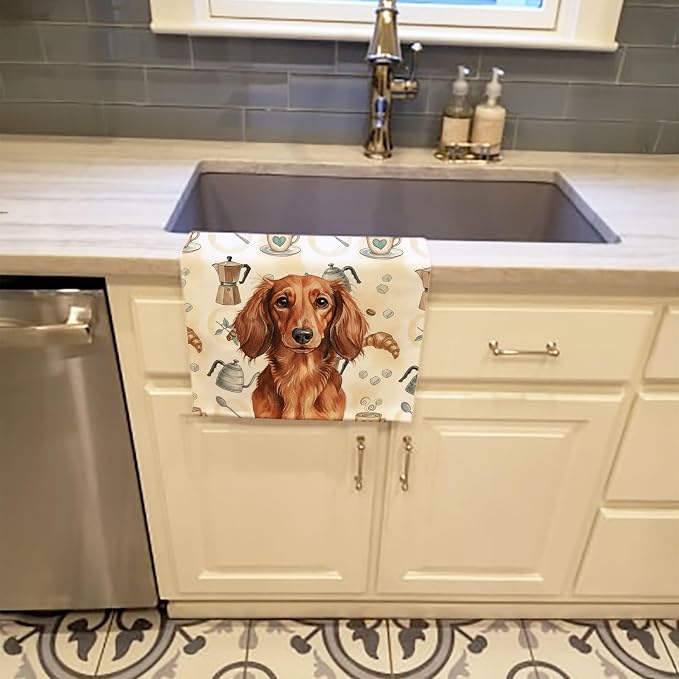 Caroline's Treasures Longhaired Red Dachshund Coffee Bar Kitchen Towel Velour - Image 2