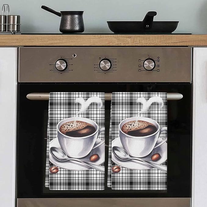 Kitchen Towels Nostalgia Coffee Absorbent Tea Towel Soft Hand Dish Towel Black - Image 5