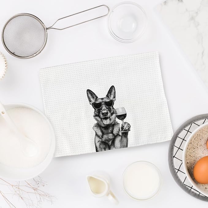 German Shepherd Gifts Wine Dog Kitchen Towels, Gifts - Image 6