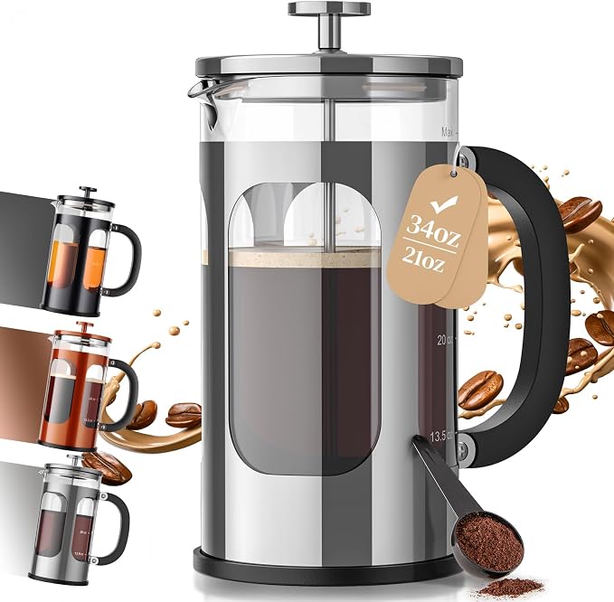 Veken French Press Coffee Maker 34oz 1 L, No Plastic Touching Cafe, Heat by Veken