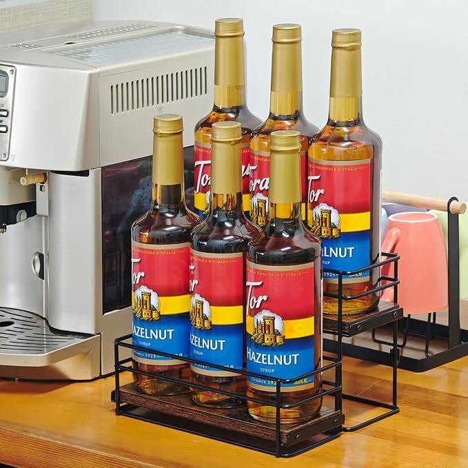 6 Bottle Capacity Coffee Syrup Rack Organizer, 2 Tier Coffee Syrup Stand Shelf - Image 3
