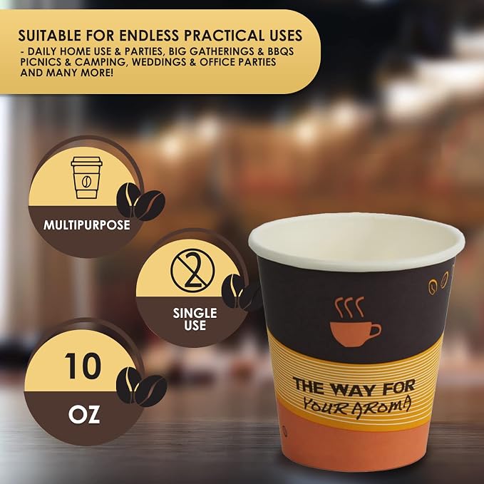 PAMI Disposable Coffee Cups, Single-Use Paper Cups, To-Go Hot Beverage Cups - Image 5
