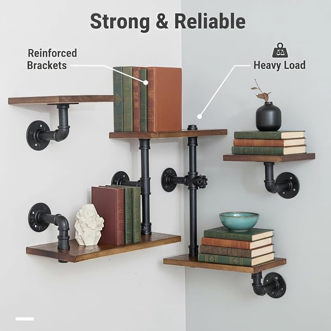 Industrial Rustic Modern Wood Ladder Pipe Wall Mounted Floating Shelves - Image 3