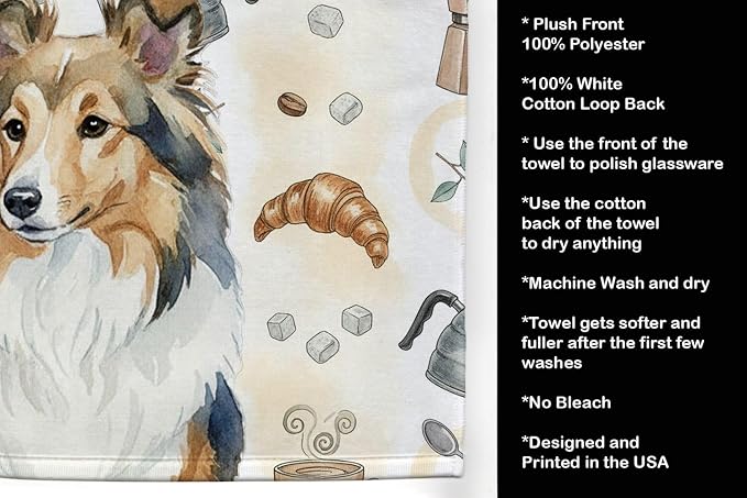 Caroline's Treasures Sable Sheltie Coffee Bar Kitchen Towel Velour Plush Front - Image 4