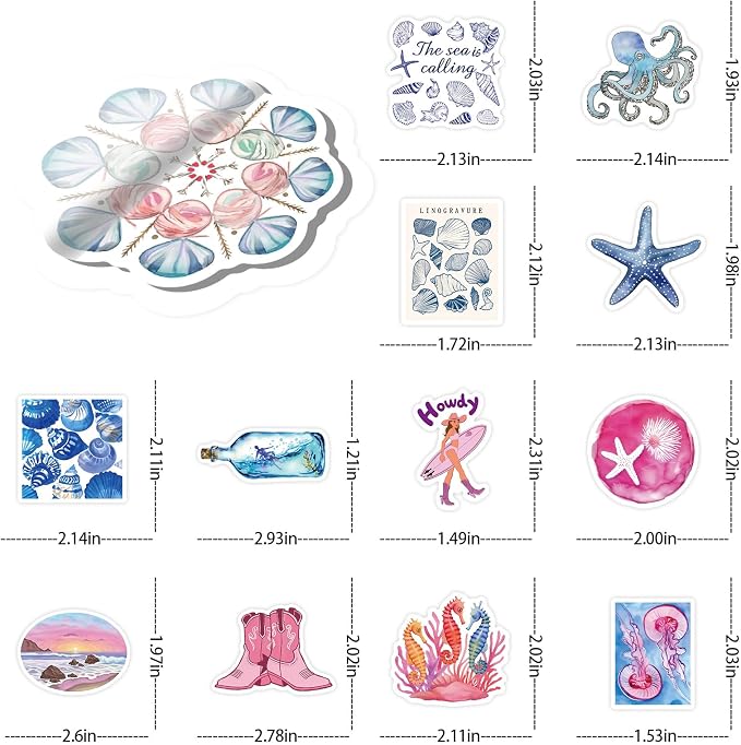 100PCS Summer Ocean Stickers Pack, Waterproof Marine Aesthetic Decals, Cute - Image 3