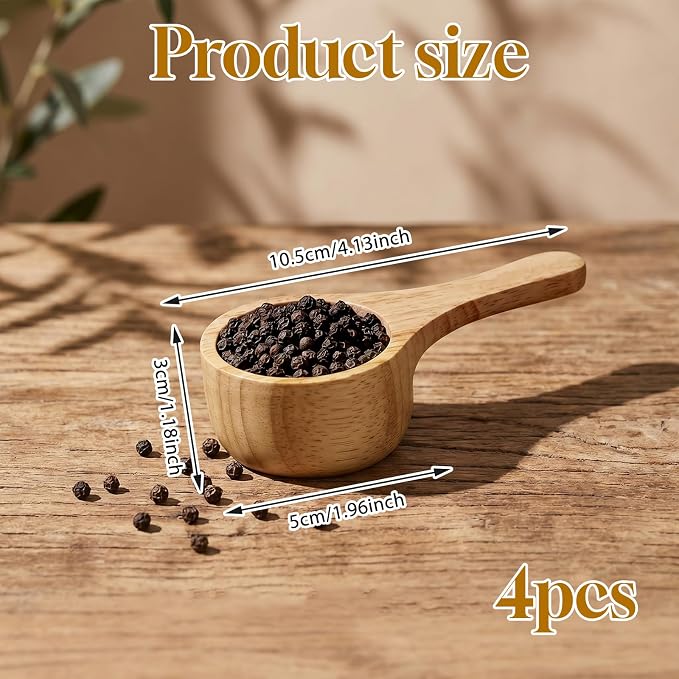 40ml 4 Pack Acacia Wood Coffee Scoops, Small Wooden Measuring Scoops - Image 2