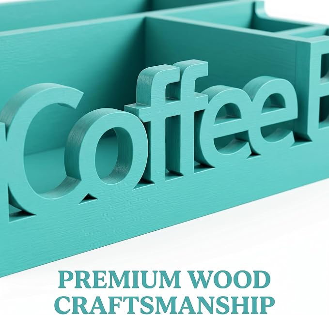Coffee Bar Organizer Countertop, Wood Coffee Pod Holder & Condiment Caddy | - Image 6