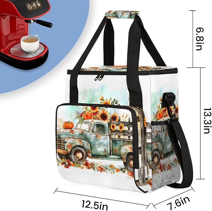 Fall Pumpkin Truck Coffee Maker Carring Bag, Large Insulated Storage Organizer - Image 2