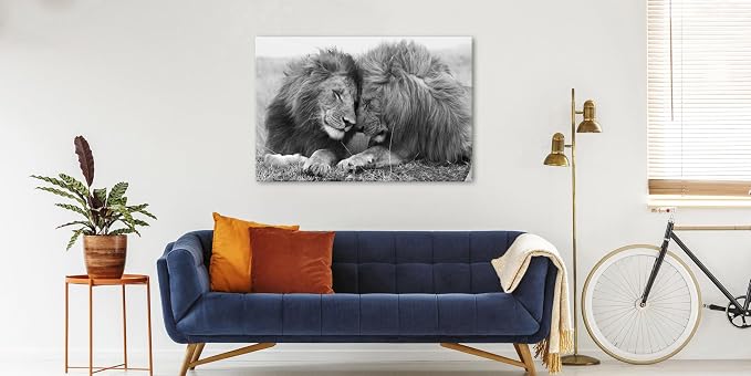 Lion and Lioness Wall Art Black and White Animal Canvas Prints Picture - Image 4
